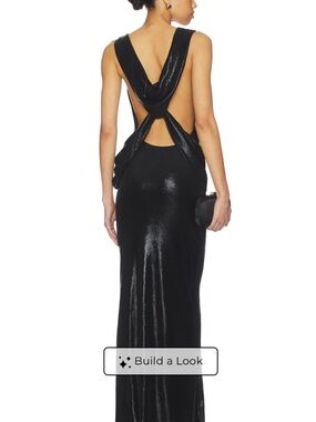 REVOLVE Black Open-Back Glossy Draped Maxi Dress